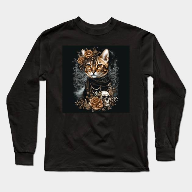 Gothc Bengal Cat Long Sleeve T-Shirt by Enchanted Reverie